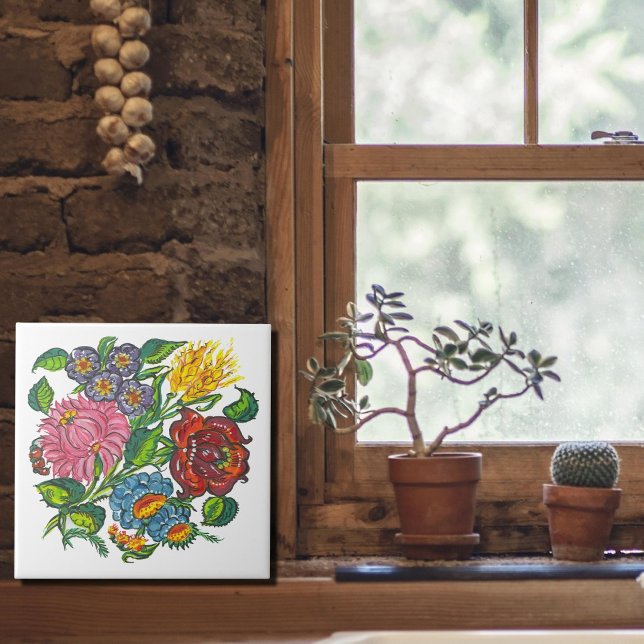 Hungarian rustic  flowers ceramic tile (Creator Uploaded)
