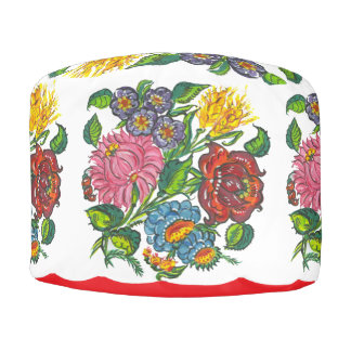 Hungarian rustic flowers - round pouf