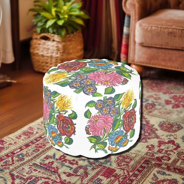 Hungarian rustic  flowers - round pouf  (Creator Uploaded)