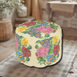 Hungarian rustic  flowers - round pouf no2