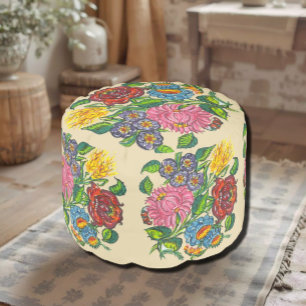 Hungarian rustic flowers - round pouf no2