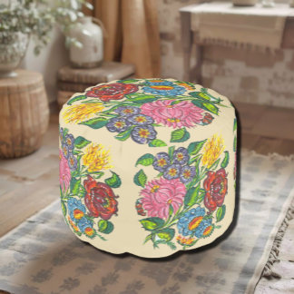 Hungarian rustic flowers - round pouf no2