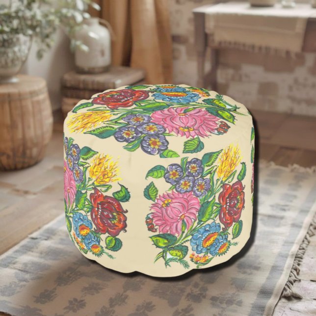 Hungarian rustic  flowers - round pouf no2 (Creator Uploaded)