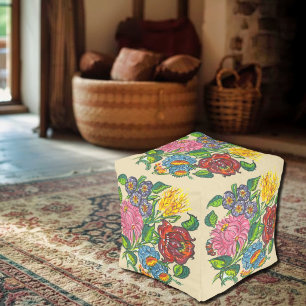 Hungarian rustic -kalocsai flowers no2 pouf