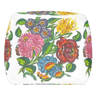 Hungarian rustic -kalocsai flowers pouf