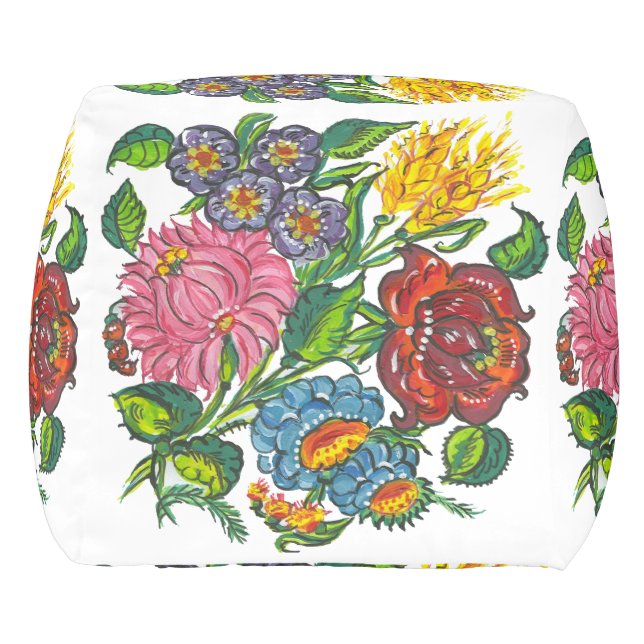 Hungarian rustic  -kalocsai flowers pouf (Back)