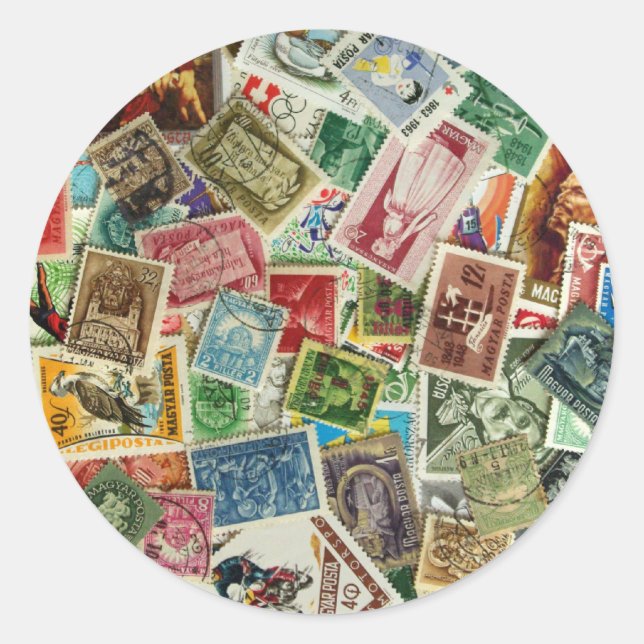 Hungarian Stamp Mixture Classic Round Sticker (Front)