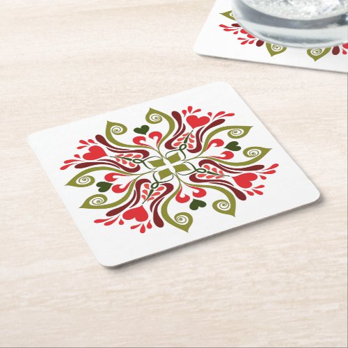 Hungarian Tulip Floral Motif Square Paper Coaster