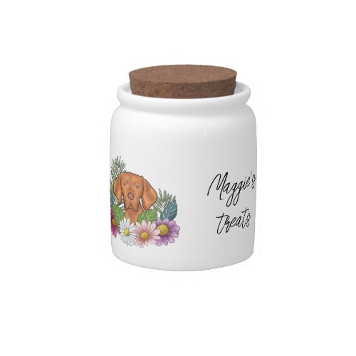 Hungarian Vizsla And Colorful Flowers Pet Treat Candy Jar