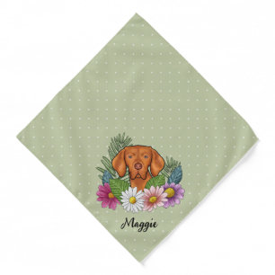 Hungarian Vizsla And Colorful Summer Flowers Green Bandana