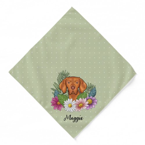 Hungarian Vizsla And Colorful Summer Flowers Green Bandana