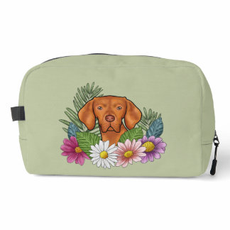 Hungarian Vizsla And Colorful Summer Flowers Green Dopp Kit