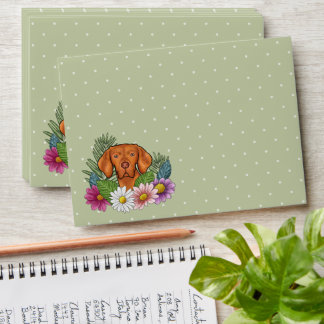 Hungarian Vizsla And Colorful Summer Flowers Green Envelope