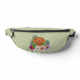 Hungarian Vizsla And Colorful Summer Flowers Green Fanny Pack