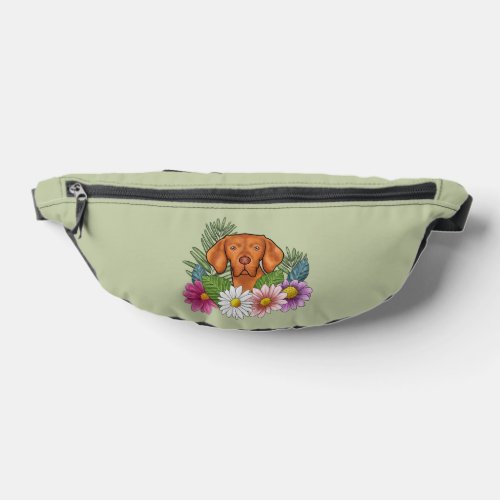 Hungarian Vizsla And Colorful Summer Flowers Green Fanny Pack