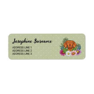 Hungarian Vizsla And Colorful Summer Flowers Green Label