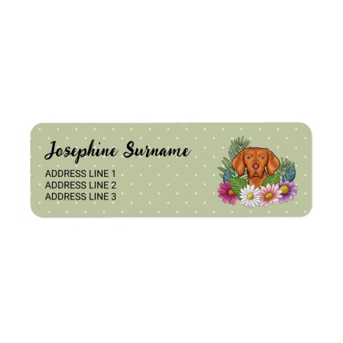 Hungarian Vizsla And Colorful Summer Flowers Green Label