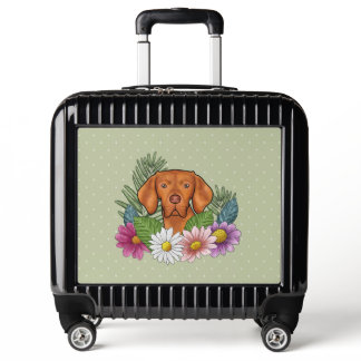 Hungarian Vizsla And Colorful Summer Flowers Green Luggage