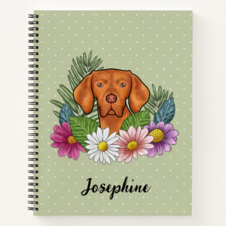 Hungarian Vizsla And Colorful Summer Flowers Green Notebook