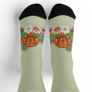 Hungarian Vizsla And Colorful Summer Flowers Green Socks