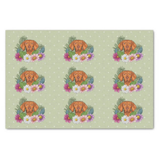 Hungarian Vizsla And Colorful Summer Flowers Green Tissue Paper