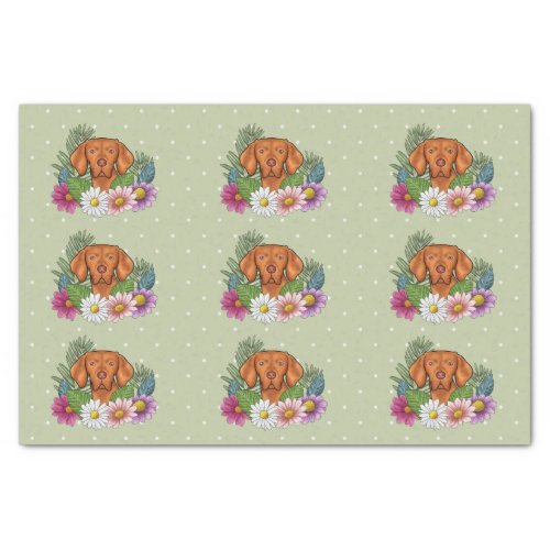 Hungarian Vizsla And Colorful Summer Flowers Green Tissue Paper