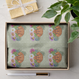 Hungarian Vizsla And Colorful Summer Flowers Green Tissue Paper