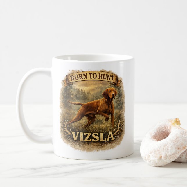 Hungarian Vizsla Art    Coffee Mug (With Donut)