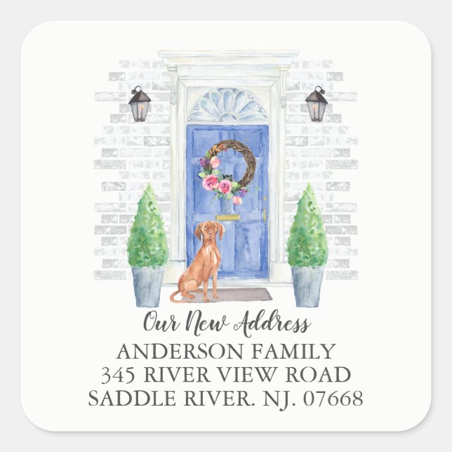Hungarian Vizsla Blue Door New Address Label (Front)
