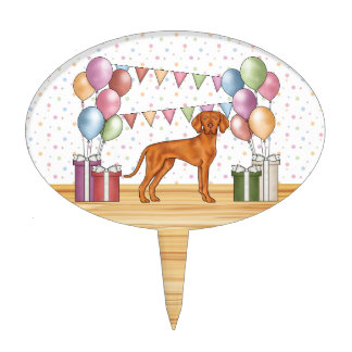 Hungarian Vizsla Cartoon Dog Colorful Birthday Cake Topper