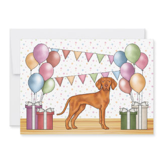 Hungarian Vizsla Cartoon Dog Colorful Birthday Invitation
