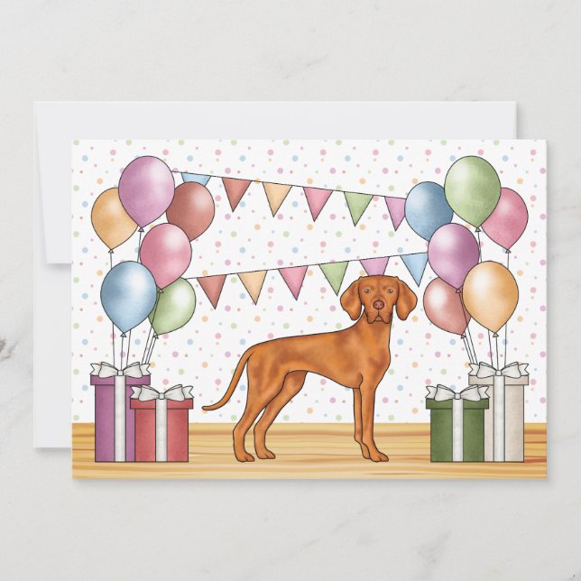 Hungarian Vizsla Cartoon Dog Colorful Birthday Invitation (Front)