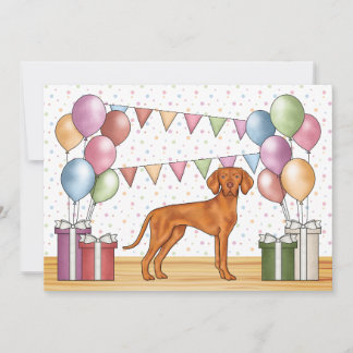 Hungarian Vizsla Cartoon Dog Colorful Birthday Invitation