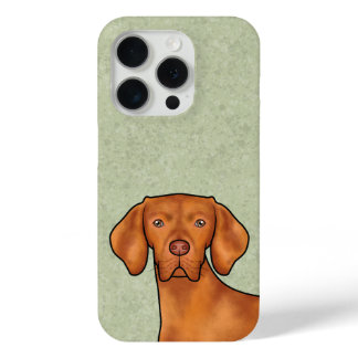 Hungarian Vizsla Cartoon Pointer Dog Head Green iPhone 15 Pro Case