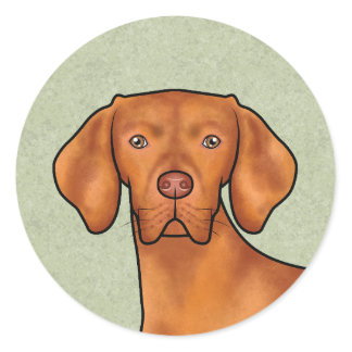 Hungarian Vizsla Cartoon Pointer Dog Head Green Classic Round Sticker