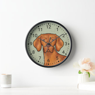 Hungarian Vizsla Cartoon Pointer Dog Head Green Clock