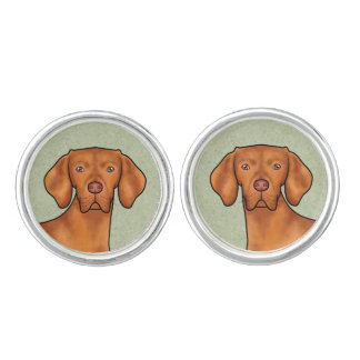 Hungarian Vizsla Cartoon Pointer Dog Head Green Cufflinks