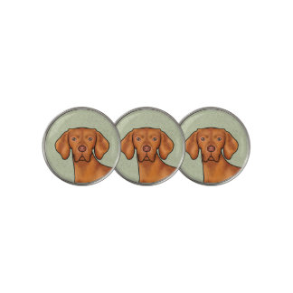 Hungarian Vizsla Cartoon Pointer Dog Head Green Golf Ball Marker