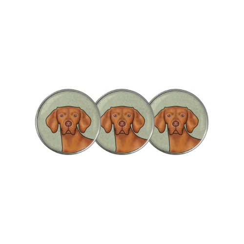 Hungarian Vizsla Cartoon Pointer Dog Head Green Golf Ball Marker