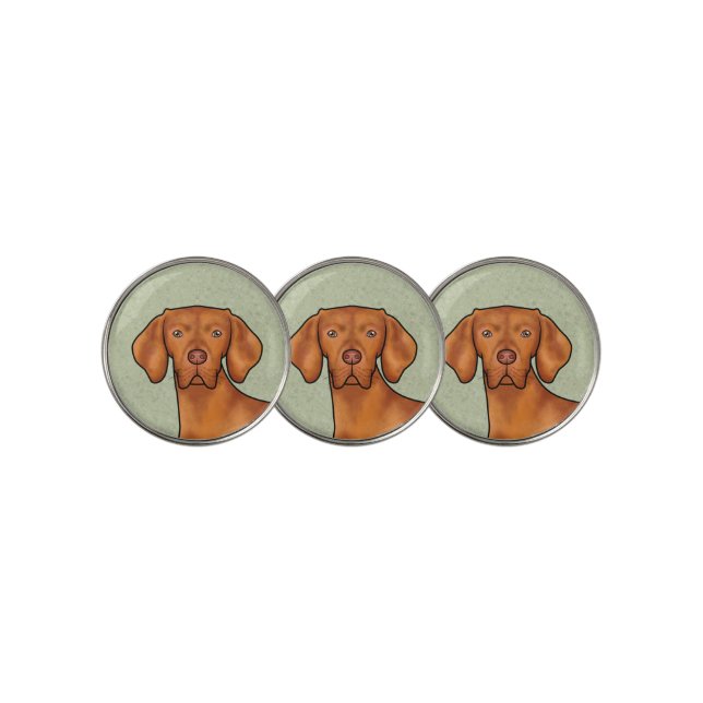 Hungarian Vizsla Cartoon Pointer Dog Head Green Golf Ball Marker (3 Up)