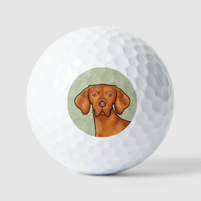 Hungarian Vizsla Cartoon Pointer Dog Head Green Golf Balls (Front)