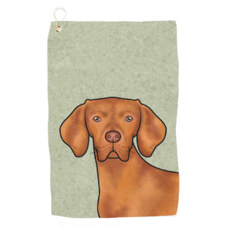 Hungarian Vizsla Cartoon Pointer Dog Head Green Golf Towel