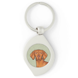 Hungarian Vizsla Cartoon Pointer Dog Head Green Keychain