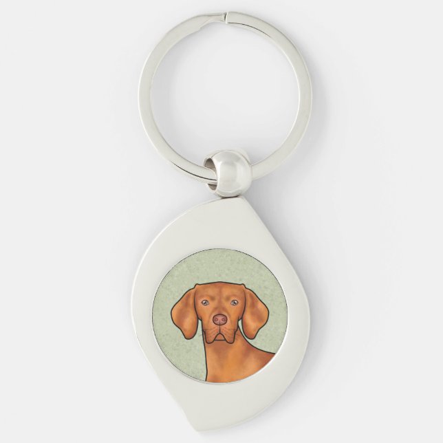 Hungarian Vizsla Cartoon Pointer Dog Head Green Keychain (Front)