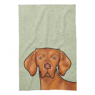 Hungarian Vizsla Cartoon Pointer Dog Head Green Kitchen Towel