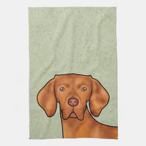 Hungarian Vizsla Cartoon Pointer Dog Head Green Kitchen Towel