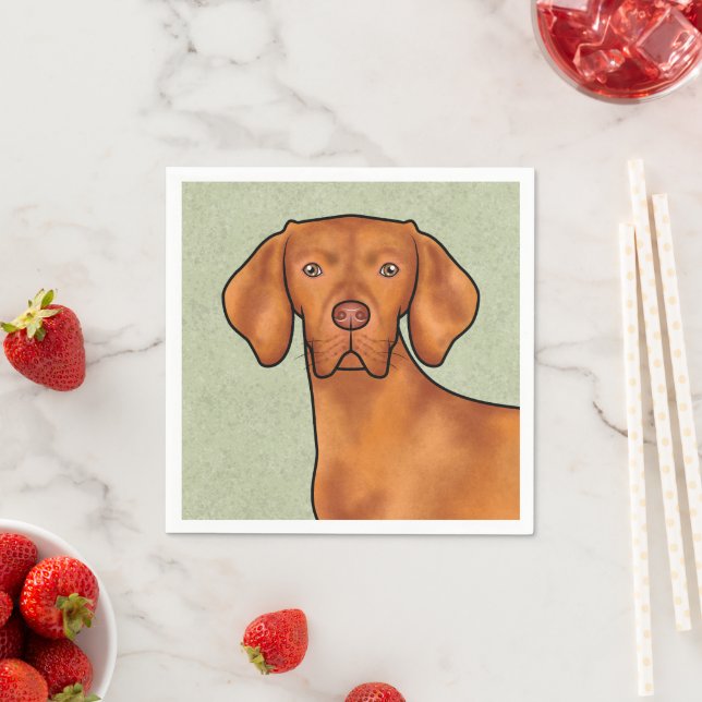 Hungarian Vizsla Cartoon Pointer Dog Head Green Napkins (Insitu)
