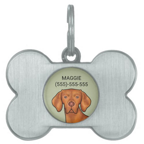 Hungarian Vizsla Cartoon Pointer Dog Head Green Pet ID Tag