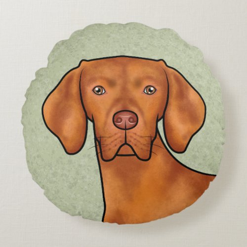 Hungarian Vizsla Cartoon Pointer Dog Head Green Round Pillow