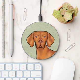 Hungarian Vizsla Cartoon Pointer Dog Head Green Wireless Charger